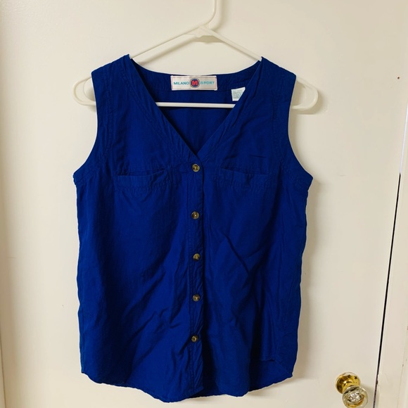 New 🌟 Milano Sport Royal Blue Button Down Top - Picture 1 of 4